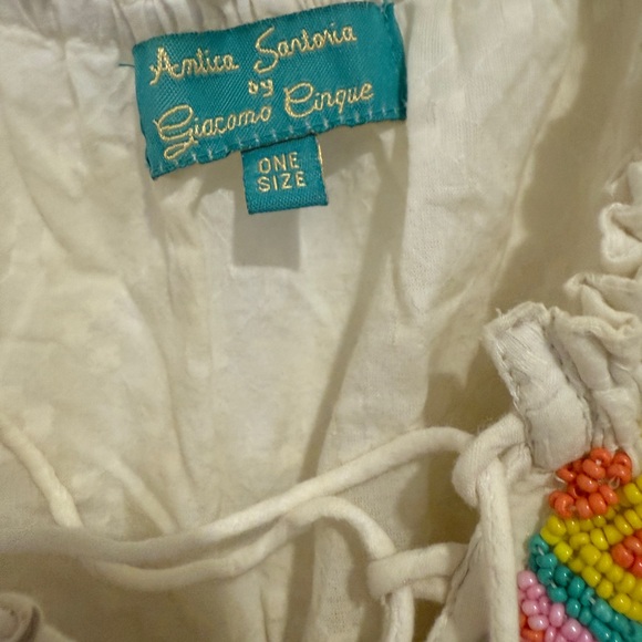 Embroidered Cream and Green Mini Dress - Picture 3 of 7